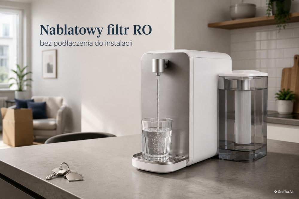 Nablatowy filtr odwróconej osmozy bez podłączenia do instalacji: ile wody odrzuca, jak często wymieniać filtry i czy ma sens w wynajmowanym mieszkaniu