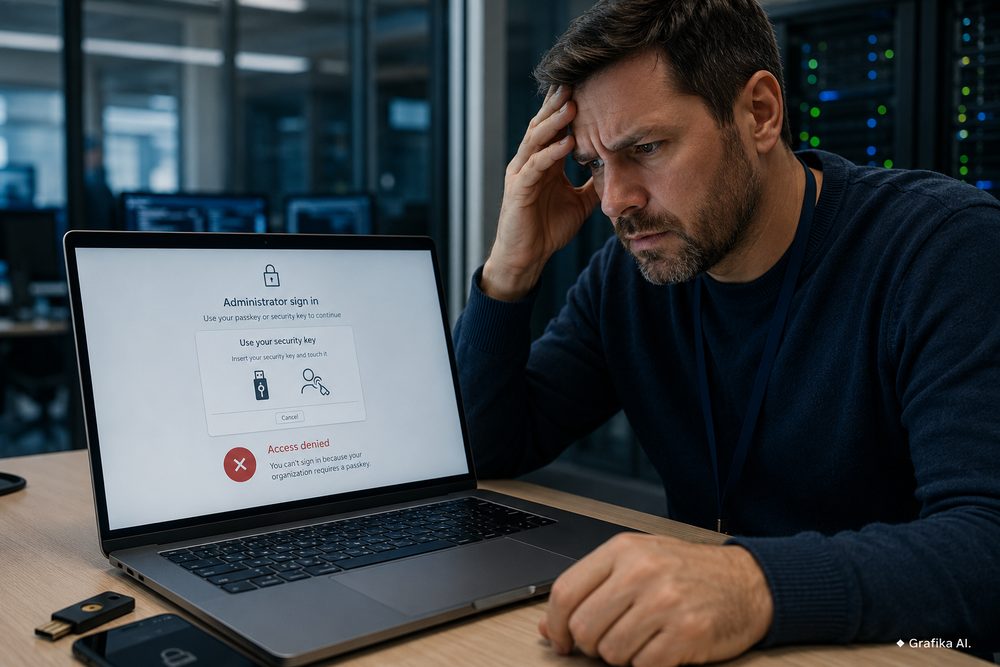 Wymuszone passkeys blokują administratorów: gdy phishing-resistant MFA samo staje się problemem dostępu